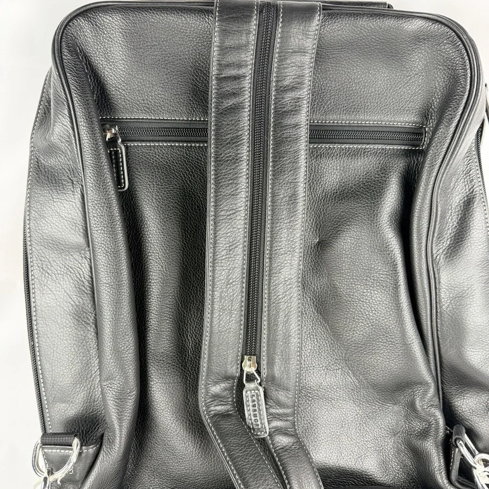 NWOT RARE Levenger Leather Laptop Bag Backpack Black 16x14 Zipper Straps